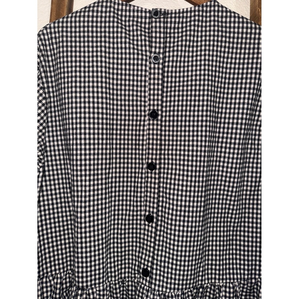 Zara Basic Gingham Peplum Blouse Black White Tie Sleeve Button Back Small - Picture 7 of 11